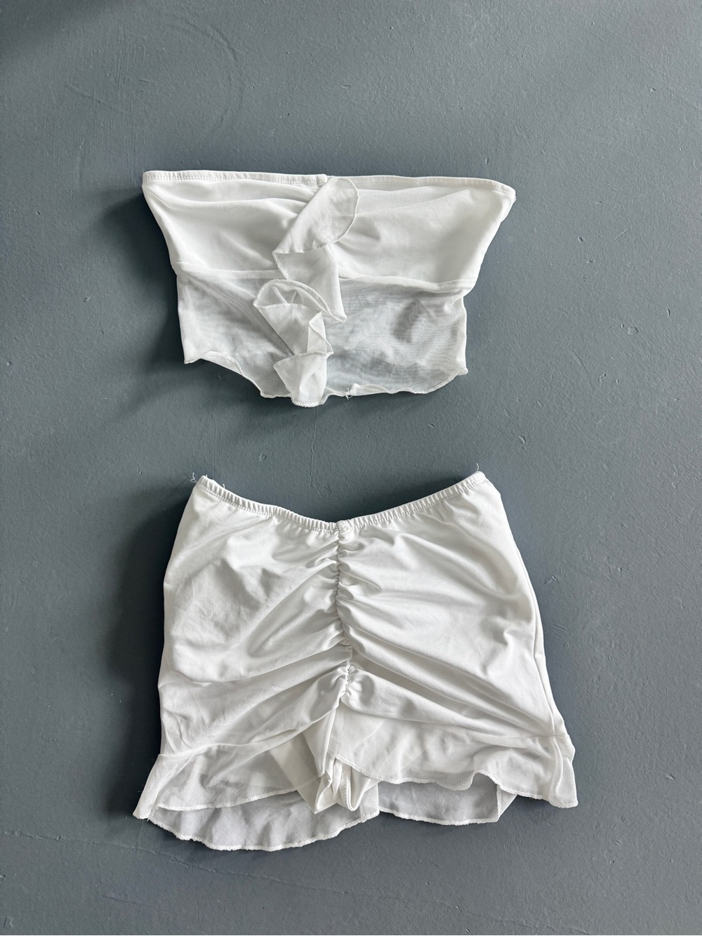 White Ruffled Bandeau & Ruched Skirt Set - Women Intimates